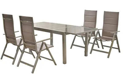 Produktbild von Merxx Gartenmöbel Set Taviano 5tlg., 4 Klappsessel, Ausziehtisch 160 (220) x 90 cm - Aluminium/Textil