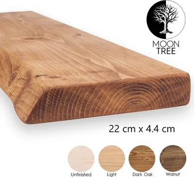 Obrázek produktu pro MoonTree | rustikální dřevěná nástěnná police Maren, 22cmx4,4cmx200cm, Dub tmavý | Závěsná police, nástěnná police dřevěná do obývacího pokoje
