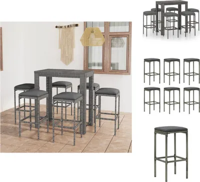 Immagine prodotto di vidaXL set bar da giardino 7 pezzi con cuscini in poly rattan grigio - Set di mobili da giardino