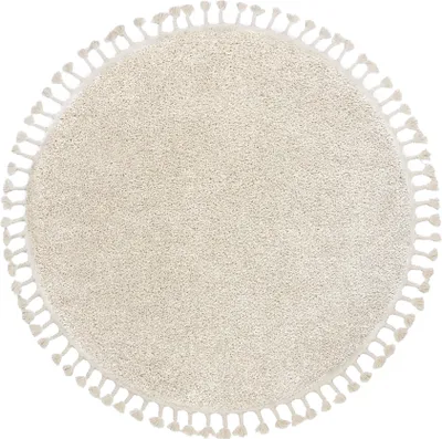 Image de Tapis BERBER 9000 cercle crème Franges berbère marocain shaggy beige cercle 120 cm