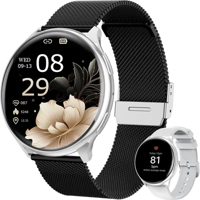 Smartwatch Damen mit Telefonfunktion, 1,39" HD Rundes Display, SpO2, 24H Pulsuhr, Blutdruck & Schlafmonitor, 120+ Sportmodi, Schrittzähler,iOS/Android