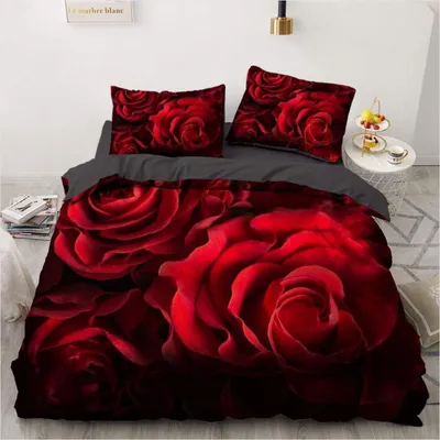 Productafbeelding van Beddengoedset 200x200 cm, rood, met rozenprint, microvezel, inclusief 2 kussenslopen van 80x80 cm