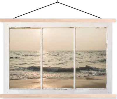 Produktbild von MuchoWow® Textilposter Aussicht - Strand - Meer 120x80 cm mit holzfarbenen Rahmen - Aufhängeset