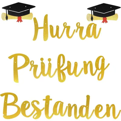 Productafbeelding van Examen, slingers, vlaggen, hangende decoratie met afstudeerhoed, goud, 2,25 meter