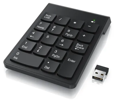 Produktbild von CSL Ziffernblock kabellos, Numpad, 2,4 Ghz Keypad mit Mulitmediatasten, Nummerntastenfeld Wireless-Tastatur, Nummernblock Zusatztastatur, 10 Multimedia Keys, 18 Tasten, Laptop, PC