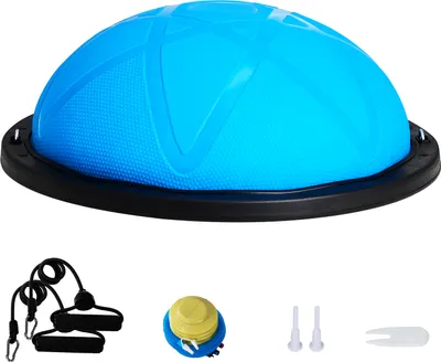 Produktbild von SucceBuy Halb-Gymnastikball-Trainer, 23 Zoll Balance Ball, 660 lbs Kapazität, Yoga-Ball mit Widerstandsbändern und Pumpe, Kraft-Fitnessball für das Heim-Fitnessstudio, Blau