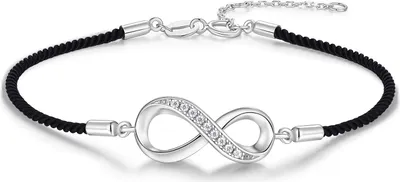 Produktbild von New Bling 9NB-1702 – Silbernes Makramee-Armband in Schwarz – Infinity – Mit Zirkonia – Schwarz/Silber – 925er Silber – Verstellbar 16+2 cm