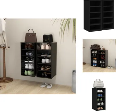 Immagine prodotto di vidaXL Scarpiere 2 pezzi nero 31,5x35x70 cm in legno - Portascarpe e armadietti