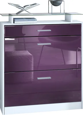 Produktbild von Vladon Schuhschrank Loret 89 x 104 x 23 cm Schuhkipper für 16 Paar Schuhe mit 1 Schublade, 1 Glasablage, Farben Weiß matt & Brombeer Hochglanz