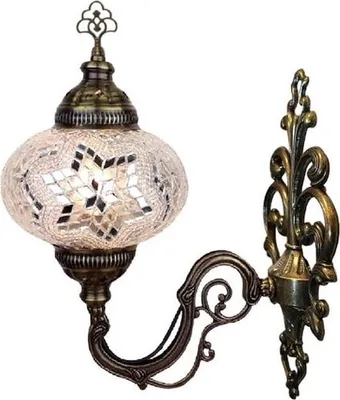 Zdjęcie produktu dla Turecka lampa ścienna w stylu marokańskim z orientalną mozaiką w kolorze białym i srebrnym, romantyczne oświetlenie nastrojowe