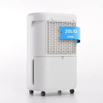 The back view of a white dehumidifier on a white background.