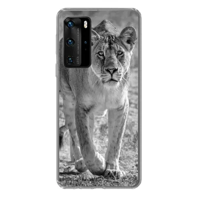 Produktbild von MuchoWow® Handyhülle Schutzhülle Hülle für Huawei P40 Pro Löwe - Schwarz - Weiß Silikon Softcase Handy Hülle - Schutz