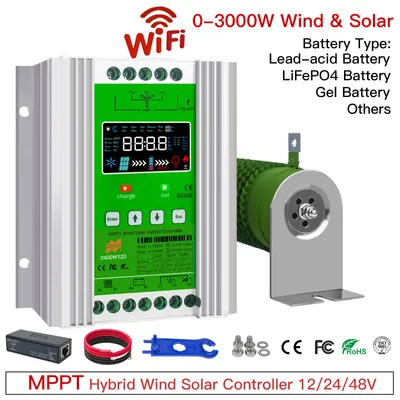 Obrázok produktu pre Regulátor nabíjania solárnych panelov – model Wind1500W Solar1500W s Wi-Fi – pre systémy 12V, 24V, 48V