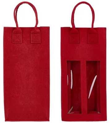 Weintragetasche aus Filz, doppelt, mit Henkel, rot, 33,3x16,3x7,1 cm
