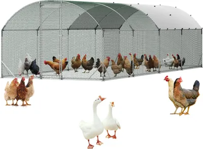 Image de Poulailler VEVOR, 2,7x7,6x2 m, enclos pour poules praticable avec couverture étanche & cadre stable, cage à volailles à toit en dôme, enclos extérieur, poulailler pour lapins, poules, oies