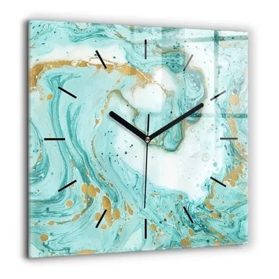 Produktbild von Wallfluent Große Wanduhr – Stilles Quarzuhrwerk - Uhr Dekoration Wohnzimmer Schlafzimmer Küche - Zifferblatt mit Striche - schwarze Zeiger - 60x60 cm - Marmor-Textur