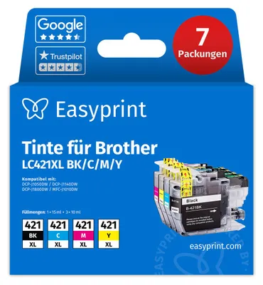 Immagine prodotto di NUOVO: Easyprint Cartucce d'inchiostro per Brother LC421XL, Multipack (BK/C/M/Y), 7 pezzi