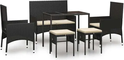 Produktbild von vidaXL 6-tlg. Garten-Lounge-Set mit Kissen Schwarz Poly Rattan