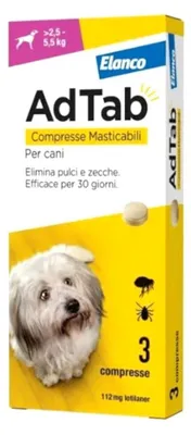 Image de ADTAB 3 comprimés, 112 mg, pour chiens, poids de 2,5 à 5,5 kg