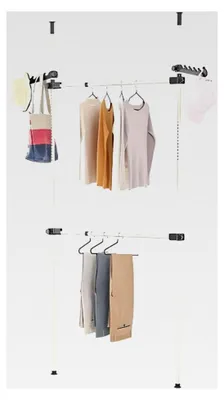 Produktbild von Teleskop Garderobensystem Kleiderstange für begehbaren Kleiderschrank Wandmontage, B (80-139cm) x H (281-329cm) (2 Querstangen)