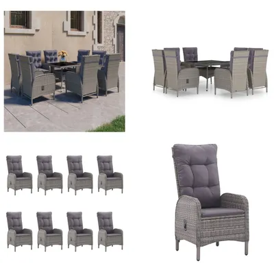 Immagine prodotto di vidaXL Set da pranzo da giardino 9 pezzi in rattan e vetro grigio - Set di mobili da giardino - Set di mobili da giardino - Tavolo e sedie da giardino - Tavoli e sedie da giardino