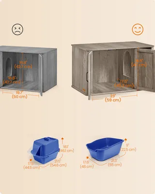 Produktbild von Feandrea Katzentoilette, Katzenklo-Schrank modern, Vordereingang, mit Doppeltür und Griffen Greige meliert