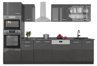 Obrázok produktu pre Kuchynský kút Vicco R-Line Antracit vysoký lesk 300 cm s vysokou skrinkou, bez pracovnej dosky, Model 54187