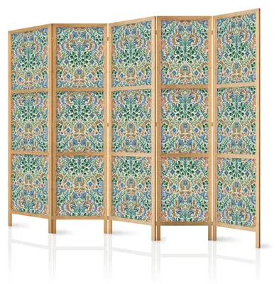 Produktbild von Muralo Japanischer PARAVENT 5-teilig Raumteiler klappbar PREMIUM-Vliesleinwand BUNTE BLUMEN für Wohnzimmer 225cmx172cm