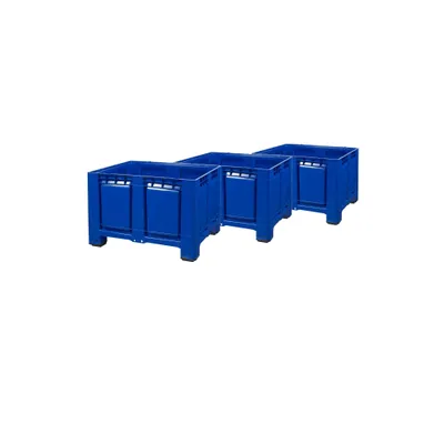 Produktbild von 3 Stück Palettenboxen 1200x1000x790 mm Blau - 4 Füsse - 680L
