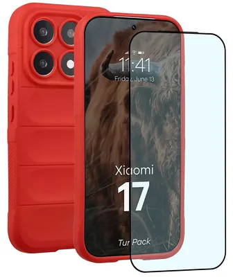 Produktbild von Robuste Handyhülle + gehärtetem Glas für Xiaomi 17, Bizon Tur Pack, Rot