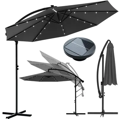 Produktbild von Alu Sonnenschirm 350cm, Ampelschirm Groß Abdeckung Kurbelschirm mit Ständer, UV-Schutz Wasserdicht, Gartenschirm Marktschirm für Balkon Garten