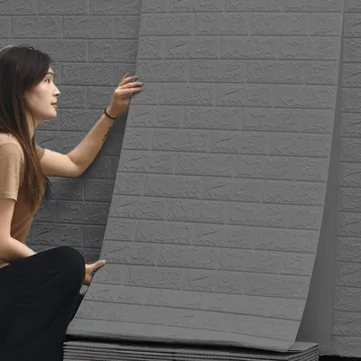 Produktbild von 3D Wandpaneele Selbstklebend 70 cm x 5 m Steinoptik Ziegel Grau Wasserdicht