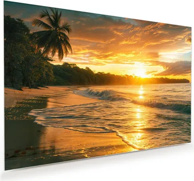 Produktbild von Glasbild 90x60cm in XXL für Wohnzimmer, Schlafzimmer Motiv Sonnenuntergang Strand