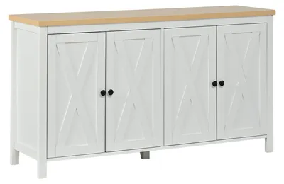 Image de Buffet blanc et effet bois à 4 portes, style scandinave 140×40×78cm