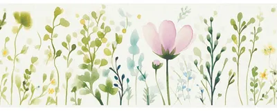 Produktbild von Selbstklebende Bordüre mit floralen Aquarellblüten – Weiß, Grün, Gelb