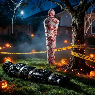 Image de 2 ensembles de décorations d'Halloween gonflables, accessoires effrayants pour l'extérieur