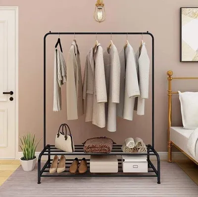 Produktbild von Famanu Kleiderständer Freistehender Kleiderhänger - Metall, 2 Ablagen, 157 cm hoch