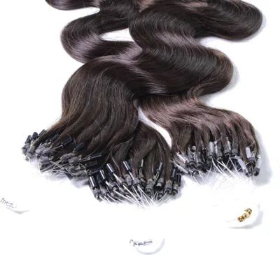 Produktbild von hair2heart Microring Extensions Echthaar gewellt 5/0 Mittelbraun - 25 Strähnen 0.5g 60cm, Echthaar Extensions für dauerhafte Haarverlängerung