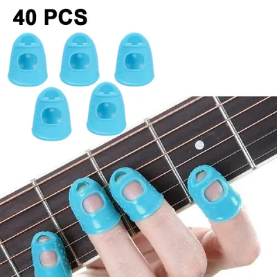 Produktbild von Silikon-Gitarren-Fingerschutz, Gitarren-Fingerspitzen, Fingerschutzkappen, Gitarren-Fingerspitzenschutz, Fingerschutz für Ukulele, Fingerschutz für Bass, 5 Größen, 40 Stück, Grün