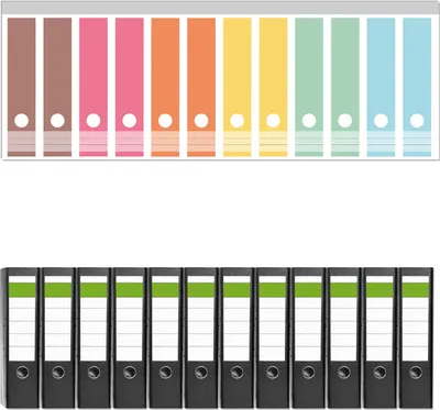 Produktbild von Wallario 12 Stück breite Ordner inkl. Klebeetiketten mit Motive Regenbogen in Pastelltönen - Set mit Rückenschildern / Ordnerrücken Stickern