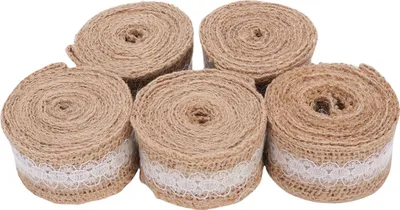 Immagine prodotto di 5pcs nastro di iuta con finiture in pizzo bianco 6,6 piedi artigianali per matrimonio decorazione di Natale fai da te