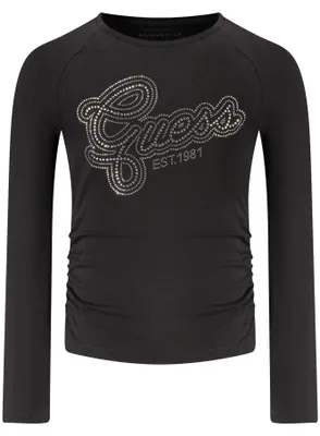 Image de T-shirt manches longues noir pour filles, avec strass et détails contrastants