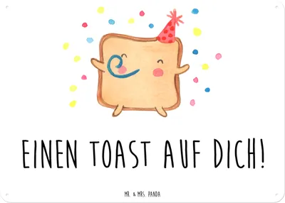 Produktbild von Mr. & Mrs. Panda Schild Toast Party DIN A6 - Weiß - Geschenk, Freund, Türschild, Mitbringsel, Hochzeitstag, für Freundin, Frauen, Valentinstag, Retro Blechschild, tafel