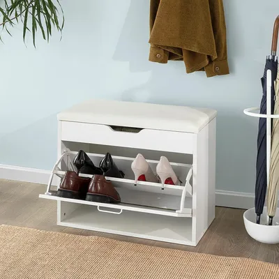 Produktbild von Rootz Schuhregal, Schuhbank, Schuhschrank mit klappbarem, gepolstertem Sitz und Klappschublade
