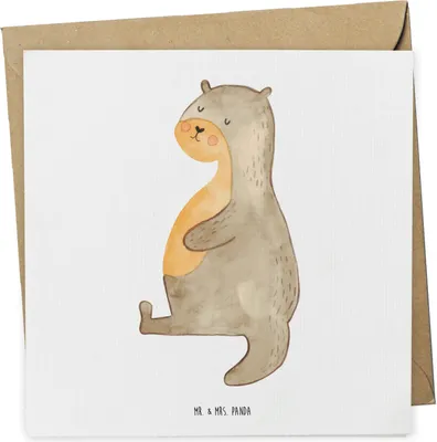 Produktbild von Mr. & Mrs. Panda Grußkarte Otter Bauch - Weiß - Geschenk, faltkarte, Sportmuffel, Essen. Foodlover, anlasskarte, voll Gefuttert, Klappkarte, Seeotter See, doppelkarte