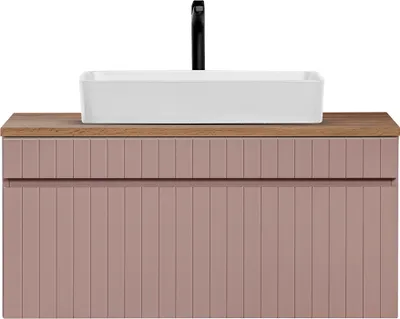 Produktbild von Waschbeckenunterschrank 100 cm, Keramik Aufsatzwaschbecken IRAKLIO-56-ROSE rosa Eiche Nb., B/H/T ca. 100,4/59,5/46 cm