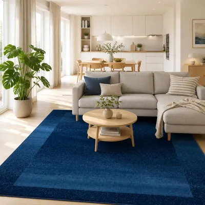 Produktbild von Designer Teppich Samba Modern Dunkelblau Bordüre, Größe:140x200 cm