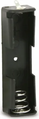 A black battery holder with a spring at the bottom and a metal contact at the top.