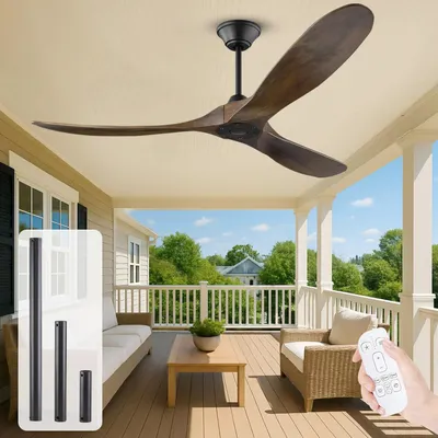 Obrázek produktu pro Stropní ventilátor pro venkovní použití - 132 cm, ořechové dřevo - 6 rychlostí - dálkové ovládání - vintage styl