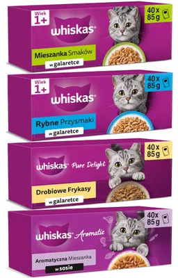 Zdjęcie produktu dla Whiskas Adult 160x85g Mokra Karma Dla Dorosłego Kota Mix Smaków W Sosie I W Galaretce